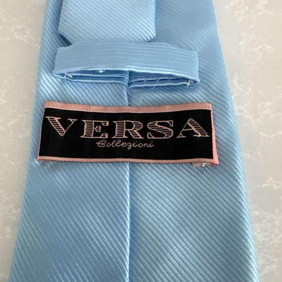 Versa Collezioni 100% Silk Solid Baby  Blue Neck Tie - Picture 4 of 6